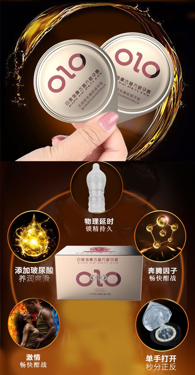 Olo Ultra-Thin Condom Hyaluronic Acid 001 Sets Sexy Wolf Tooth Long-Lasting Condom Adult Male Products Safty Belt Cover