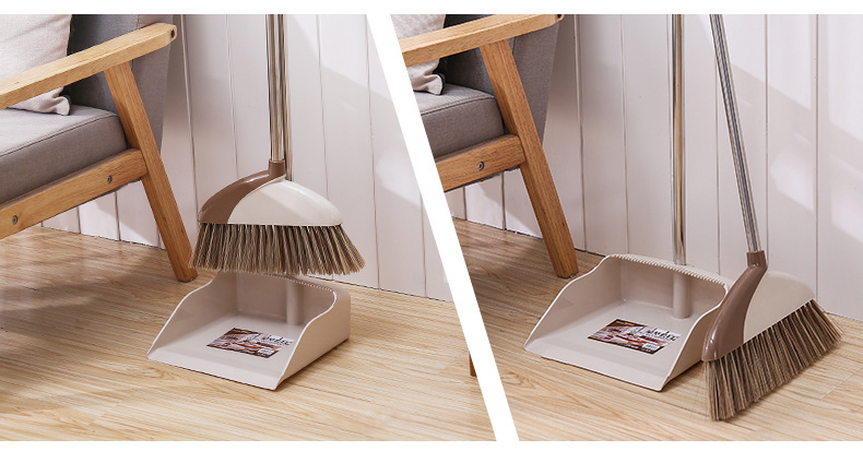 Nordic Style New Big Size Condom Broom Dustpan with Scraping Teeth Soft Hair Broom Stainless Steel Broom and Dustpan Set