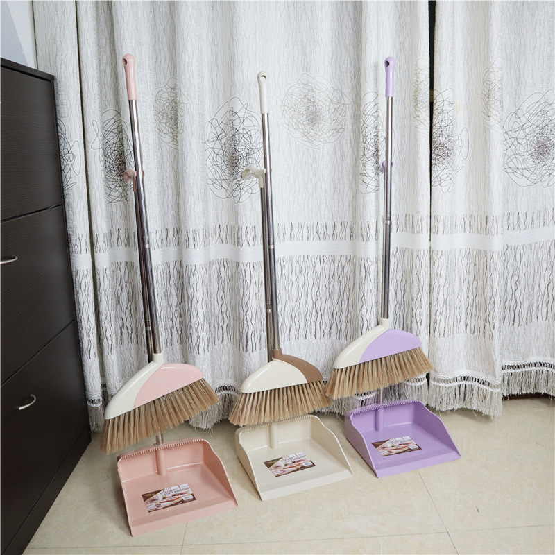 Nordic Style New Big Size Condom Broom Dustpan with Scraping Teeth Soft Hair Broom Stainless Steel Broom and Dustpan Set