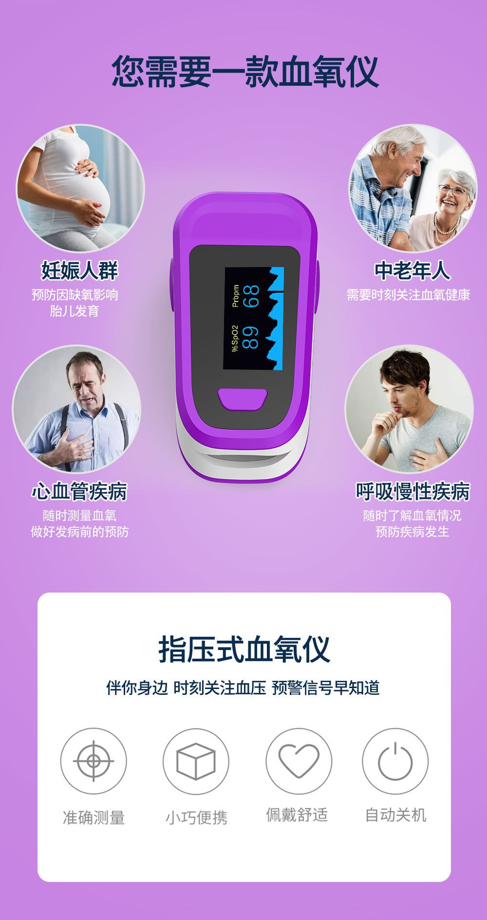 F169 Hand-Hold Pulse Oximeter Fingertip Blood Oxygen Saturation Monitor Heart Rate Detector Blood Pressure Monitor