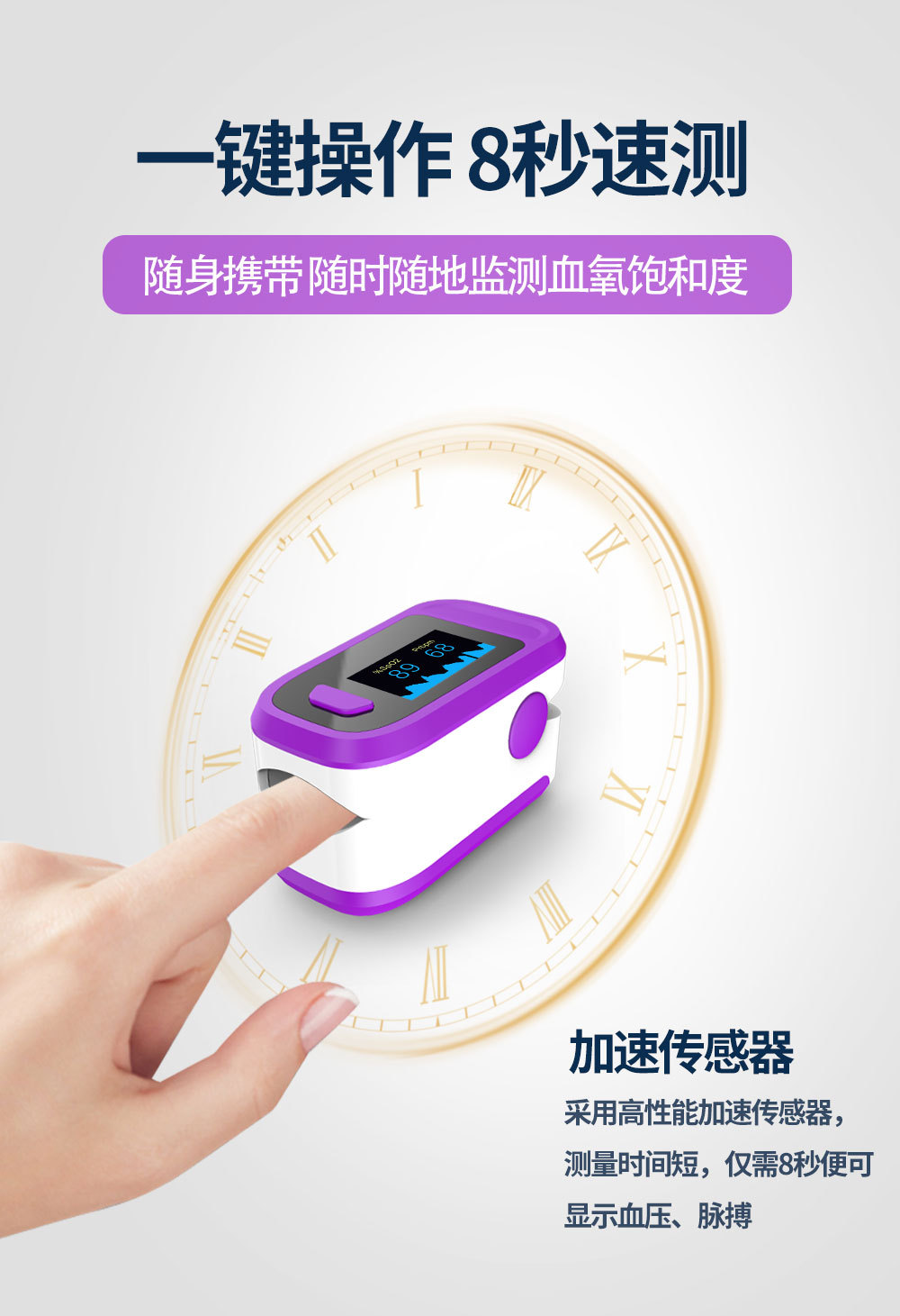 F169 Hand-Hold Pulse Oximeter Fingertip Blood Oxygen Saturation Monitor Heart Rate Detector Blood Pressure Monitor