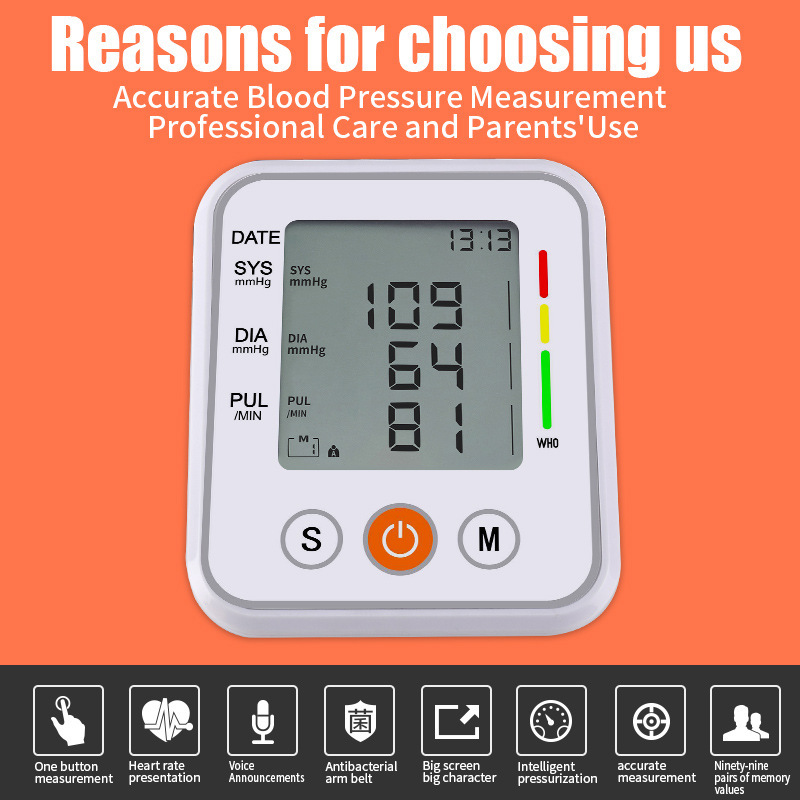Electronic Sphygmomanometer Large Screen Arm Type Chinese and English Voice Blood Pressure Measuring Instrument