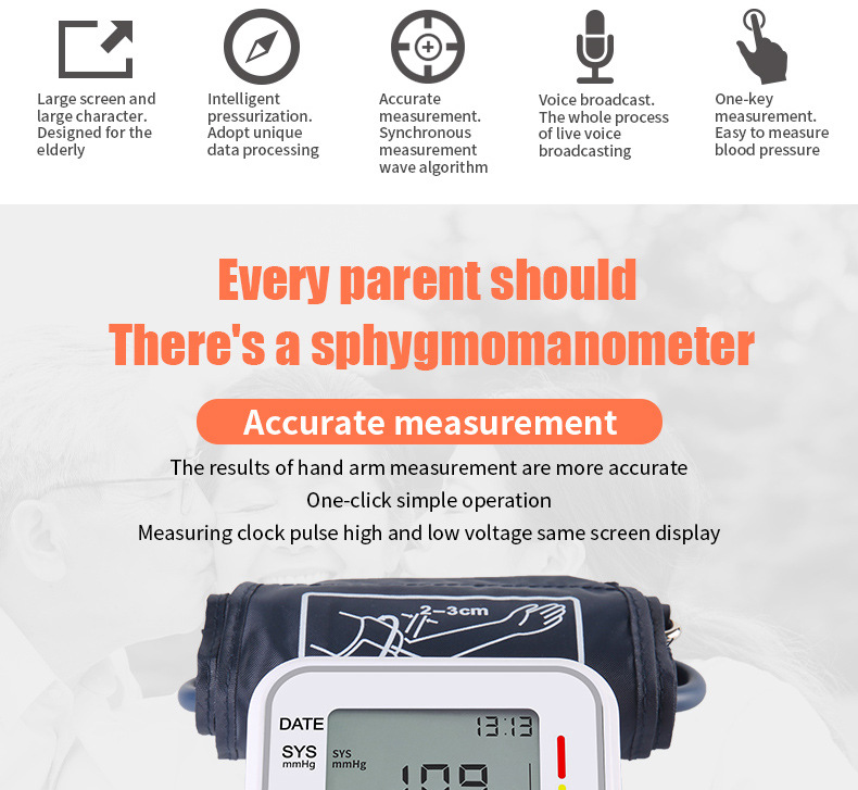 Electronic Sphygmomanometer Large Screen Arm Type Chinese and English Voice Blood Pressure Measuring Instrument Electronic Sphygmomanometer Large Screen Arm Type Chinese and English Voice Blood Pressure Measuring Instrument