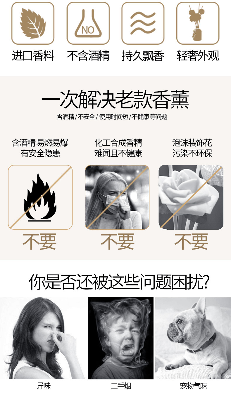Factory Wholesale Dark Fragrance Fire-Free Aromatherapy Set Spice Glass Rattan Auxiliary Volatile Household Perfume