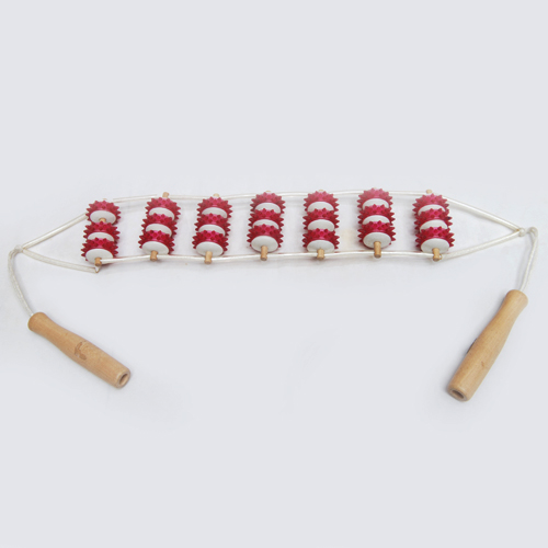 Manufacturers selling wooden massager back massage device with 9 rows of leather ring pull back