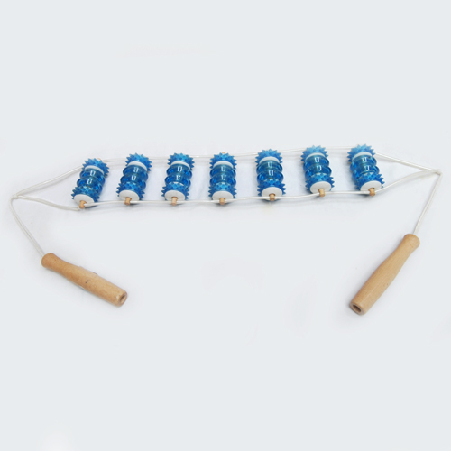 Manufacturers selling wooden massager back massage device with 9 rows of leather ring pull back