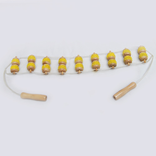 Manufacturers selling wooden massager back massage device with 9 rows of leather ring pull back