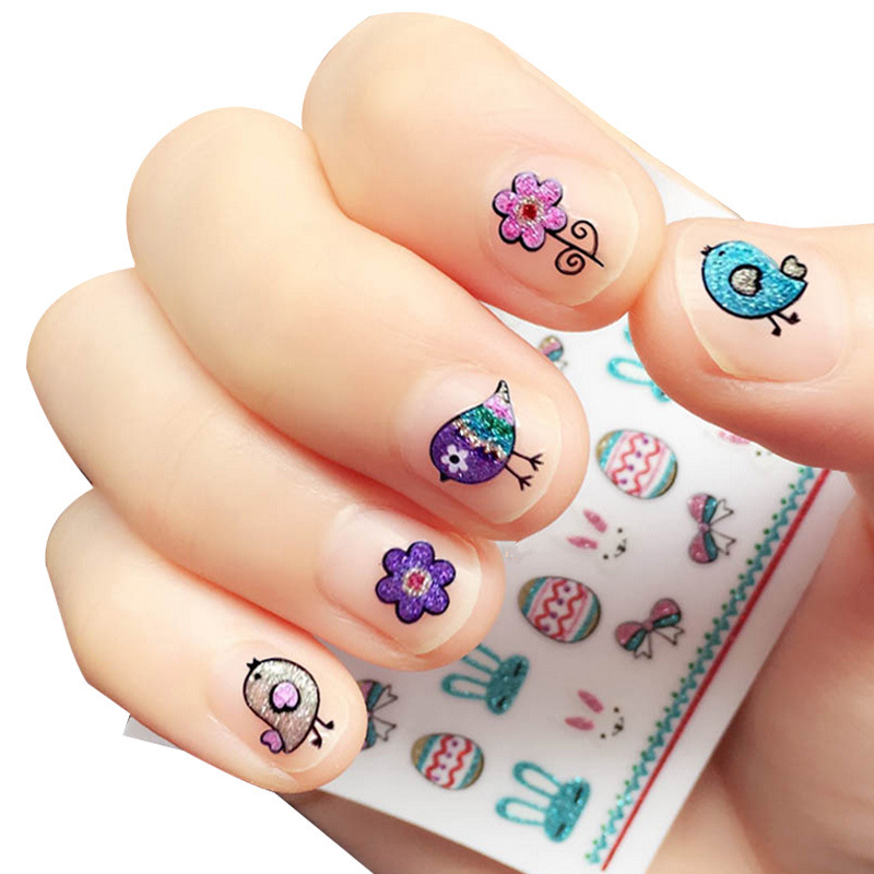Children&#039;s Cartoon Hyuna Same Style Fresh Cute Nail Sticker 3D Glitter Colorful Nail Stickers Set