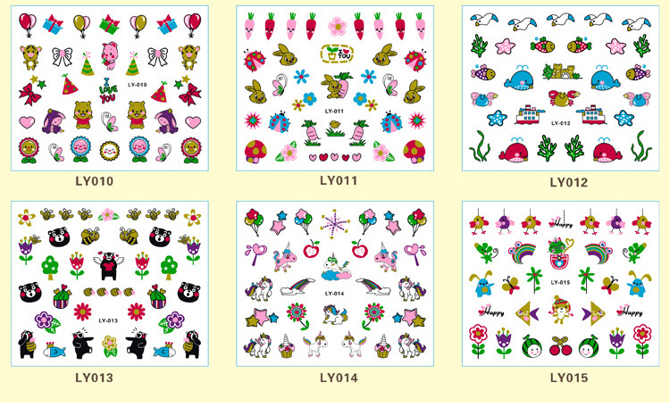 Children's Cartoon Hyuna Same Style Fresh Cute Nail Sticker 3D Glitter Colorful Nail Stickers Set