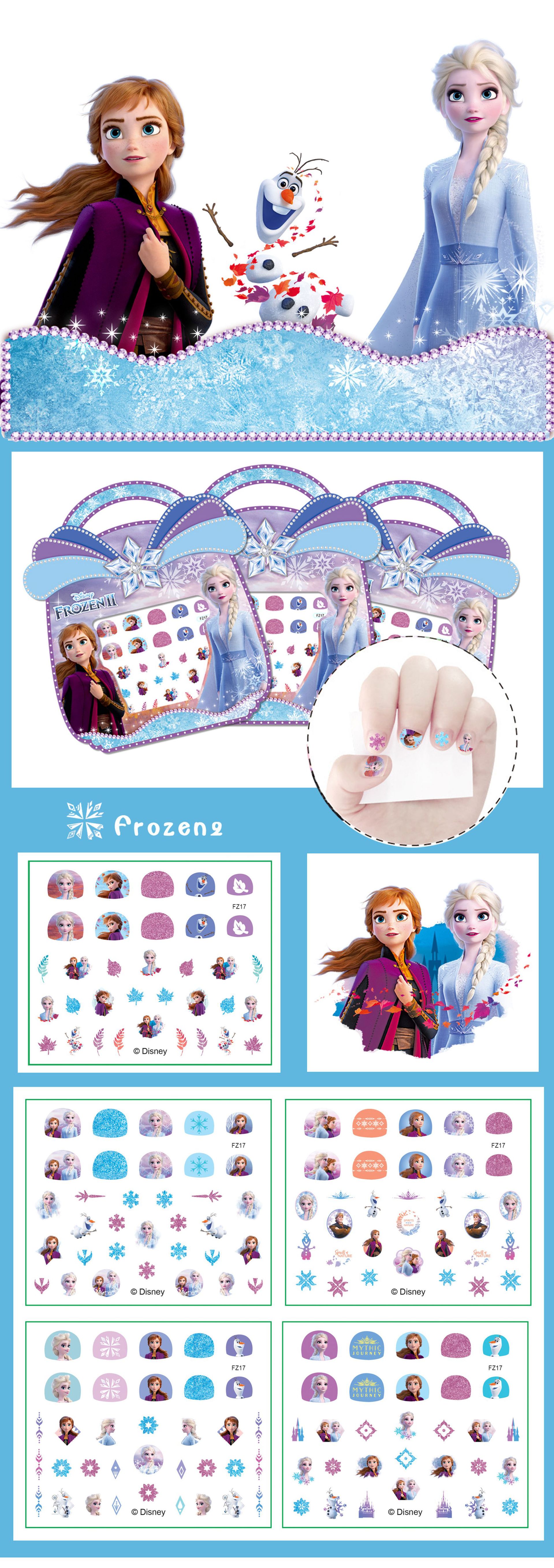 2-in-1 Star Baby Princess 2 Generation Shiny Nail Sticker Frozen Children Cartoon Stickers Nail Beauty Applique