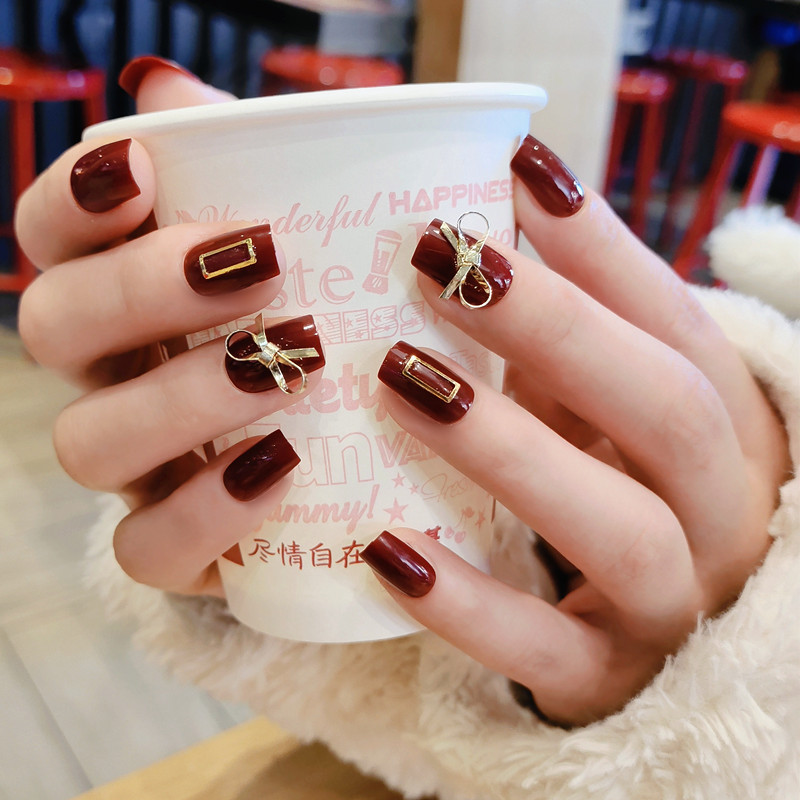 B170 Your Gift Red Bow Mid-Length Square Head Finished Nail Beauty Fake Nails Wear Nail Sticker Wholesale B170 Your Gift Red Bow Mid-Length Square Head Finished Nail Beauty Fake Nails Wear Nail Sticker Wholesale