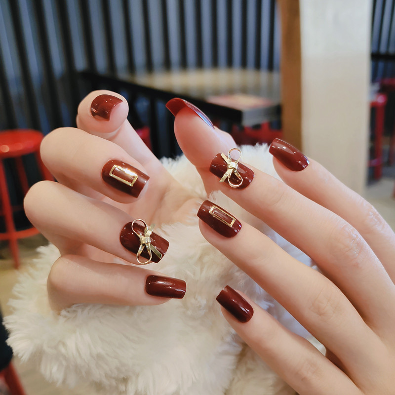B170 Your Gift Red Bow Mid-Length Square Head Finished Nail Beauty Fake Nails Wear Nail Sticker Wholesale B170 Your Gift Red Bow Mid-Length Square Head Finished Nail Beauty Fake Nails Wear Nail Sticker Wholesale
