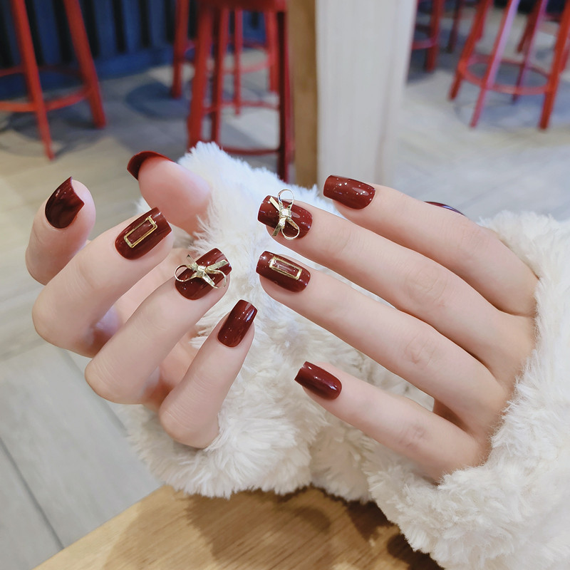 B170 Your Gift Red Bow Mid-Length Square Head Finished Nail Beauty Fake Nails Wear Nail Sticker Wholesale B170 Your Gift Red Bow Mid-Length Square Head Finished Nail Beauty Fake Nails Wear Nail Sticker Wholesale