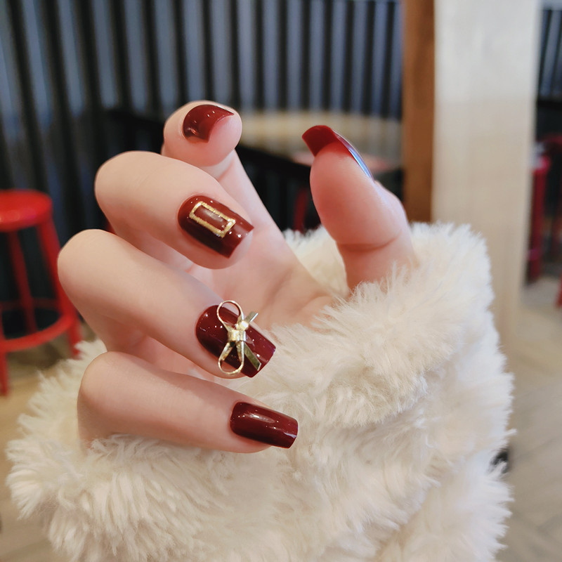 B170 Your Gift Red Bow Mid-Length Square Head Finished Nail Beauty Fake Nails Wear Nail Sticker Wholesale B170 Your Gift Red Bow Mid-Length Square Head Finished Nail Beauty Fake Nails Wear Nail Sticker Wholesale