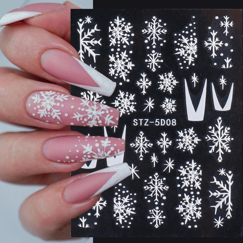 New Arrival Nail Stickers Ins ThreeDimensional 5D Relief Christmas Snowflake French Adhesive Nail Sticker Ornament Nail