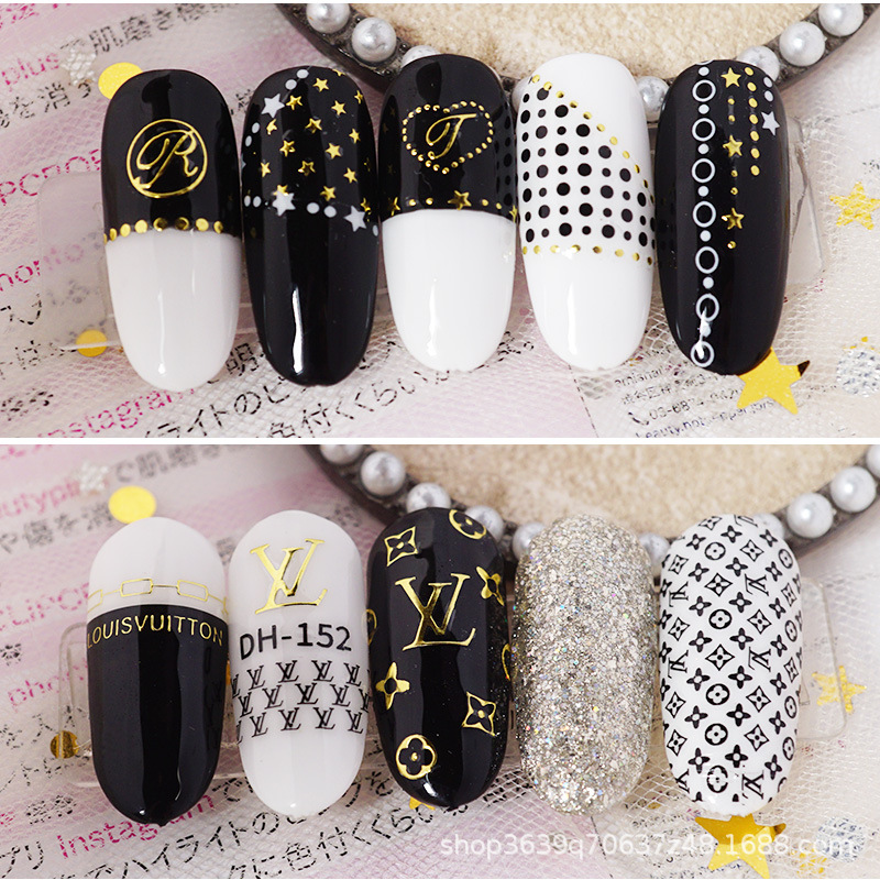 Japanese Nail Sticker Champagne Gold Nail Sticker 3D with Adhesive Graceful Nail Sticker Decorative Nail Shaped Piece