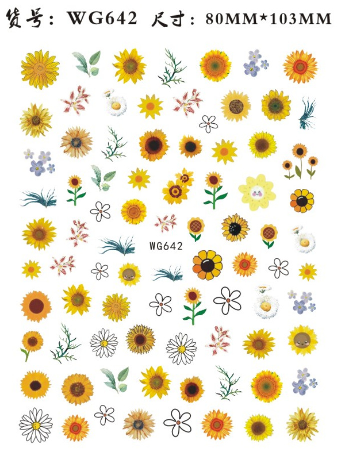WG640-647 New Sunflower Nail Art Stickers SUNFLOWER Nail Sticker Factory in Stock