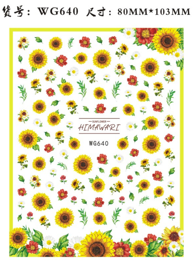 WG640-647 New Sunflower Nail Art Stickers SUNFLOWER Nail Sticker Factory in Stock