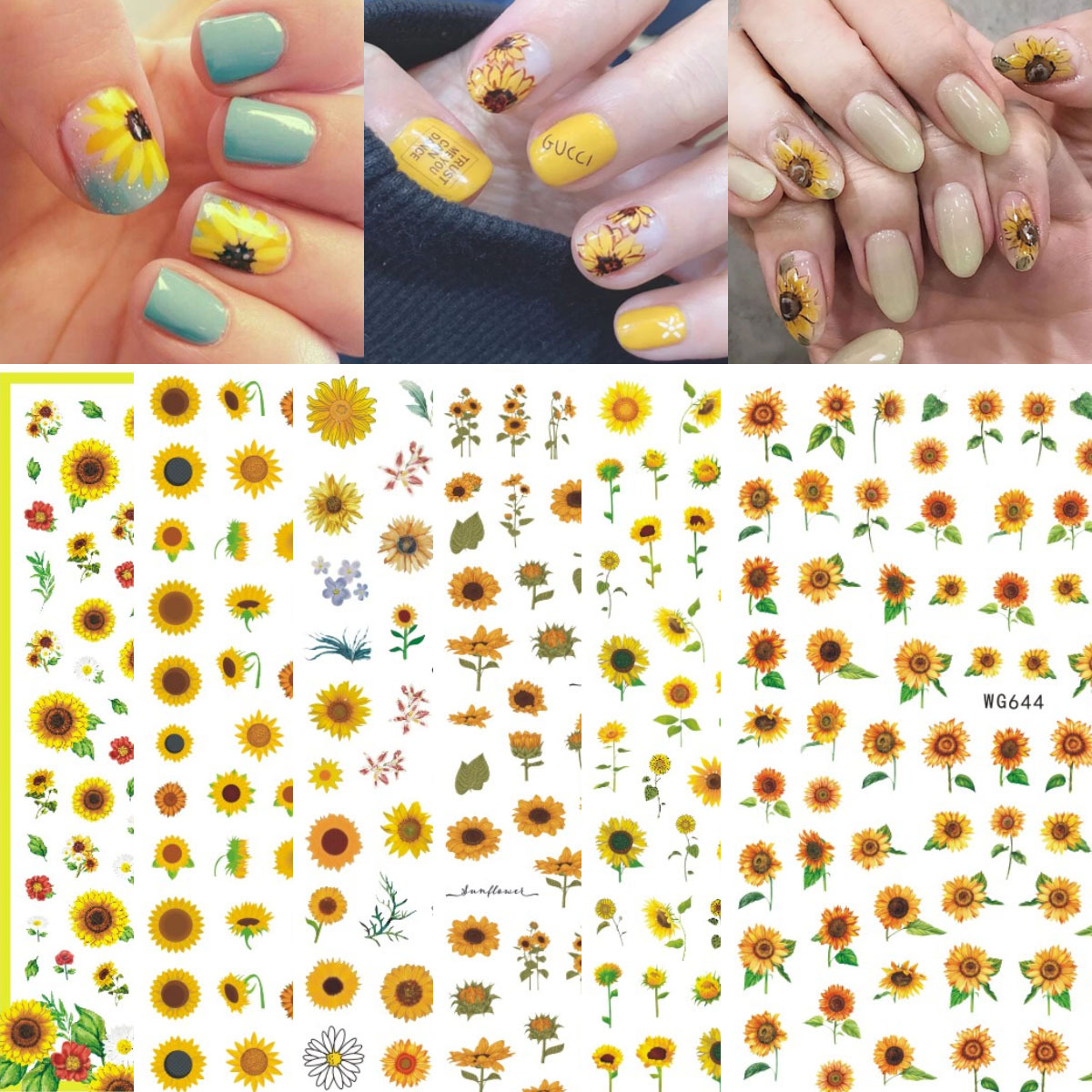 WG640-647 New Sunflower Nail Art Stickers SUNFLOWER Nail Sticker Factory in Stock