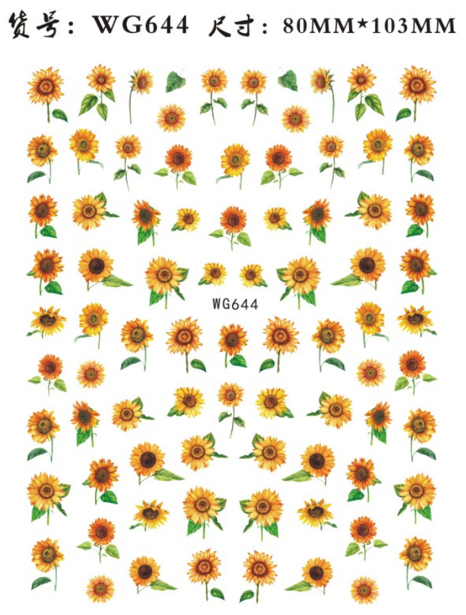 WG640-647 New Sunflower Nail Art Stickers SUNFLOWER Nail Sticker Factory in Stock