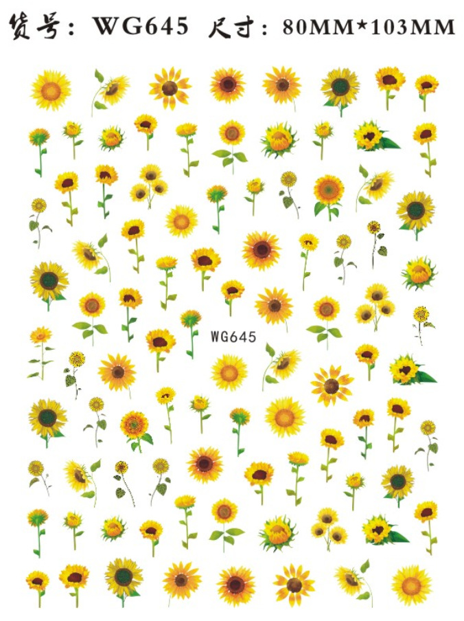 WG640-647 New Sunflower Nail Art Stickers SUNFLOWER Nail Sticker Factory in Stock