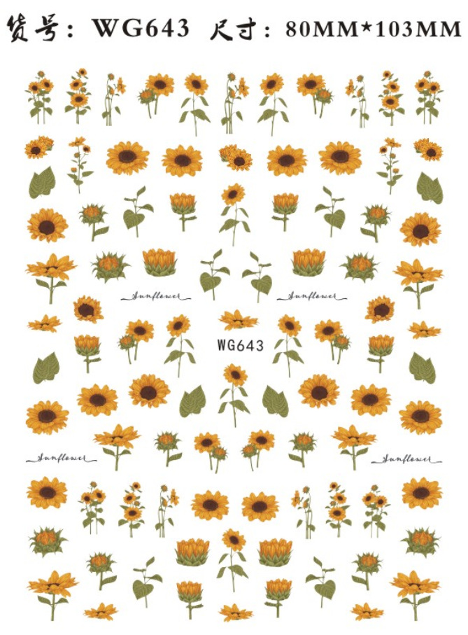 WG640-647 New Sunflower Nail Art Stickers SUNFLOWER Nail Sticker Factory in Stock