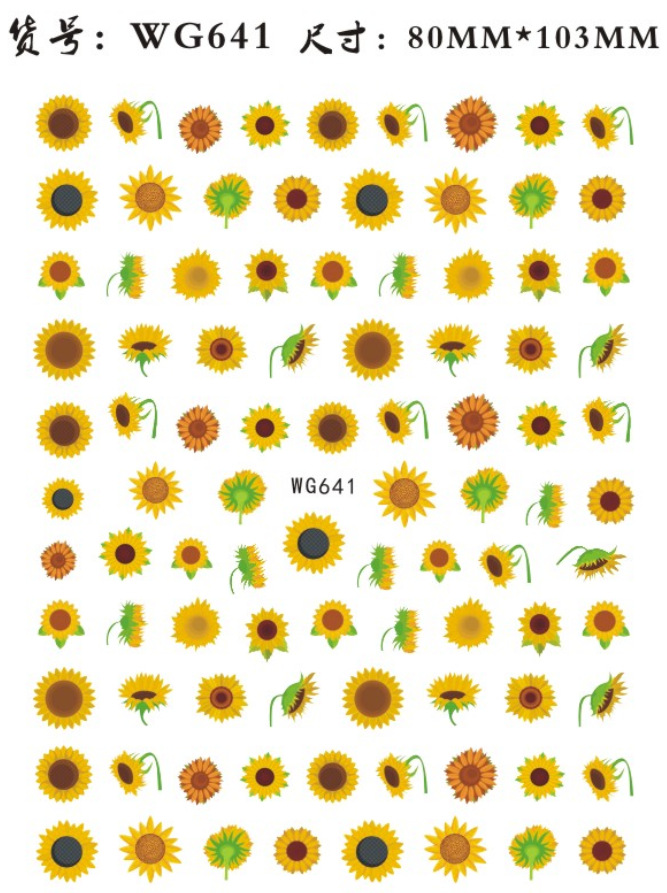 WG640-647 New Sunflower Nail Art Stickers SUNFLOWER Nail Sticker Factory in Stock