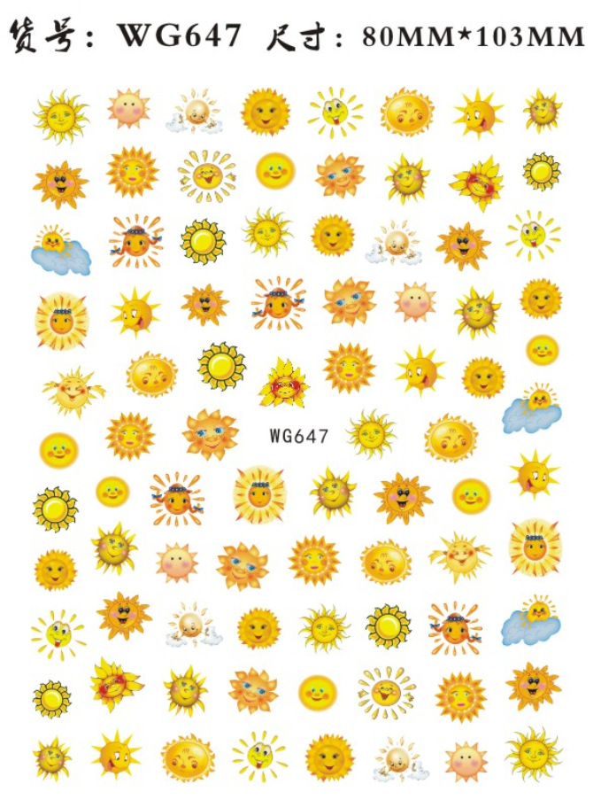 WG640-647 New Sunflower Nail Art Stickers SUNFLOWER Nail Sticker Factory in Stock