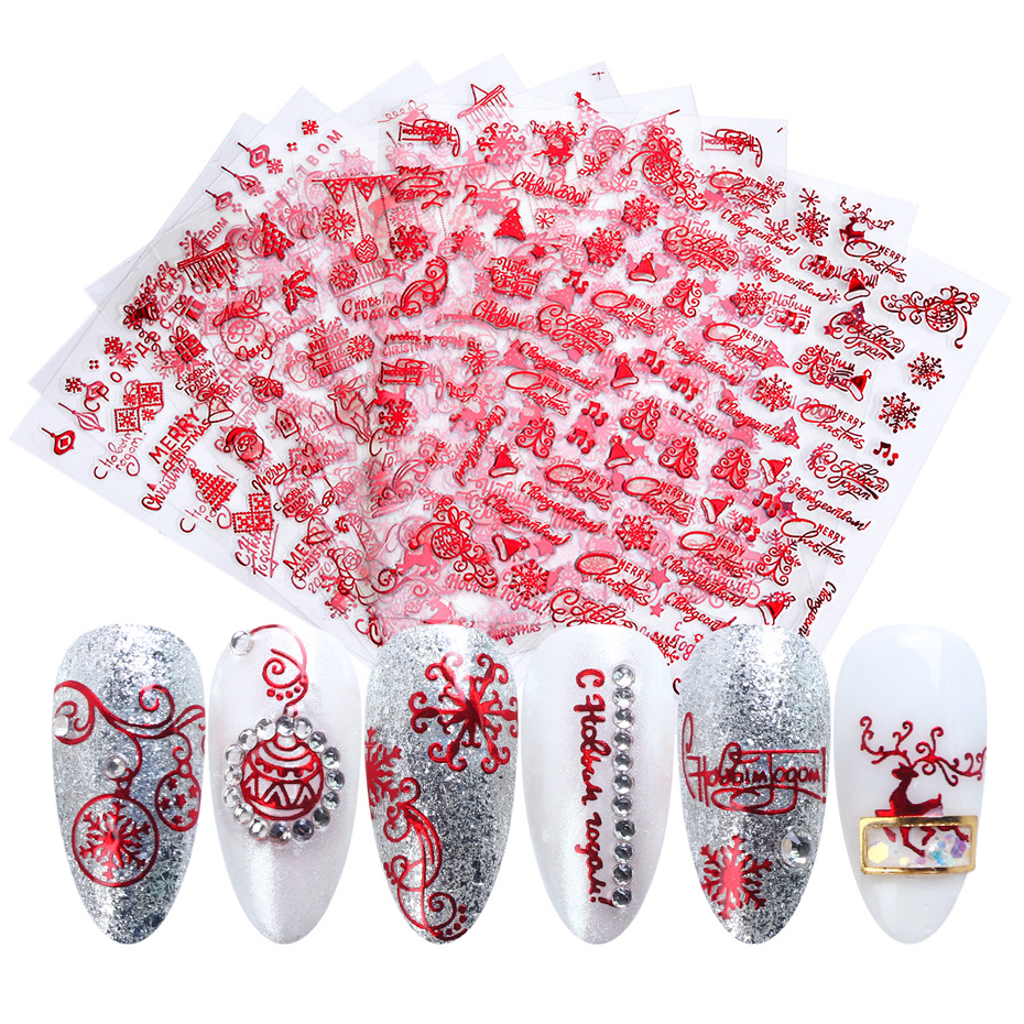 2019 Cross-Border New Manicure 3D Adhesive Sticker Red Gold Christmas English Letter Nail Fashion Decal Ins