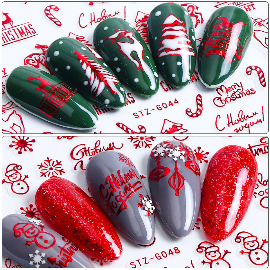 2019 Cross-Border New Manicure 3D Adhesive Sticker Red Gold Christmas English Letter Nail Fashion Decal Ins