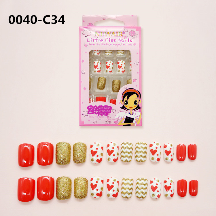 Joyme Finished Nail Beauty 24 Pieces Wear Nail Tip Children's Fake Nails Adhesive Nail Sticker Nail Tips Nail Tip