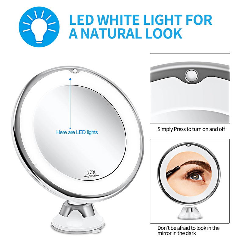 Fill Light 10x Times Magnification Dry Battery Suction Cup Folding Net Red Beauty Makeup Mirror CrossBorder New Arrival