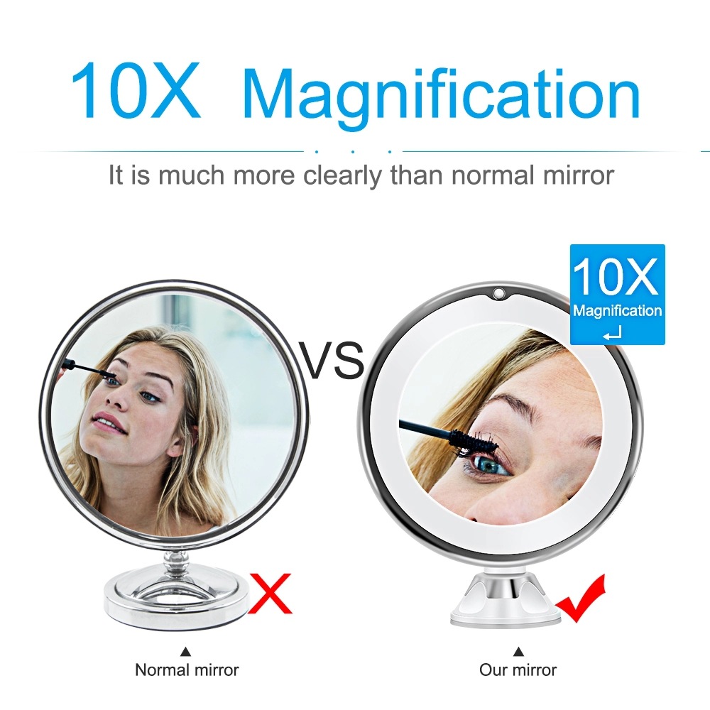 Fill Light 10x Times Magnification Dry Battery Suction Cup Folding Net Red Beauty Makeup Mirror CrossBorder New Arrival