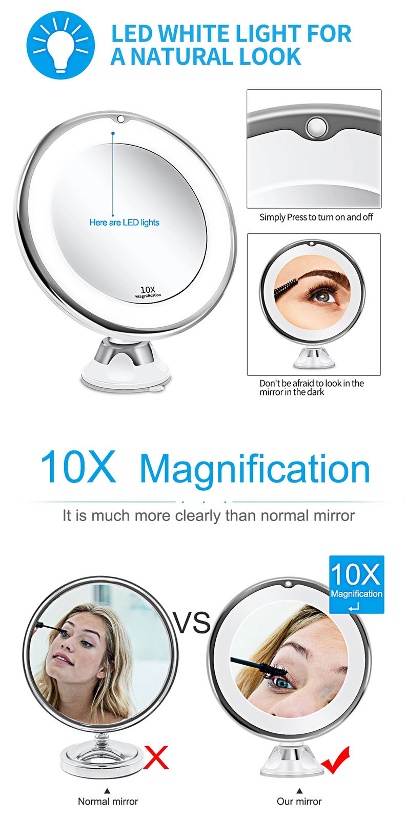 Fill Light 10x Times Magnification Dry Battery Suction Cup Folding Net Red Beauty Makeup Mirror CrossBorder New Arrival Fill Light 10x Times Magnification Dry Battery Suction Cup Folding Net Red Beauty Makeup Mirror CrossBorder New Arrival