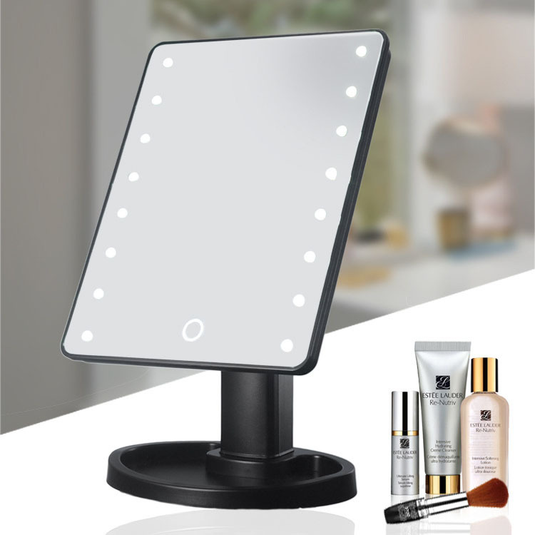 Touch Induction Led Light Desktop Storage Makeup Mirror 16/22 Lamp Makeup Mirror Desktop 360 Rotating Vanity Mirror