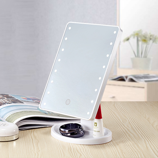 Touch Induction Led Light Desktop Storage Makeup Mirror 16/22 Lamp Makeup Mirror Desktop 360 Rotating Vanity Mirror