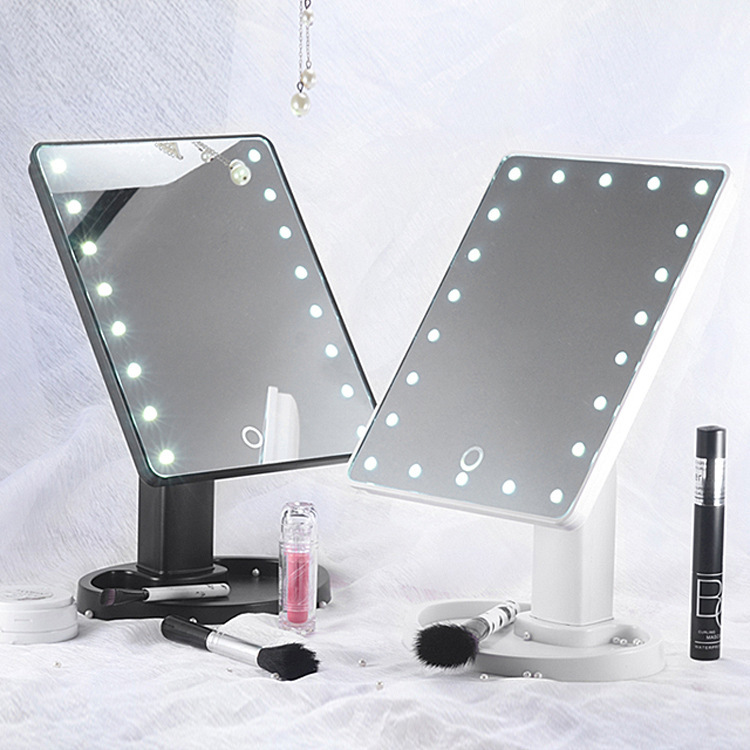 Touch Induction Led Light Desktop Storage Makeup Mirror 16/22 Lamp Makeup Mirror Desktop 360 Rotating Vanity Mirror