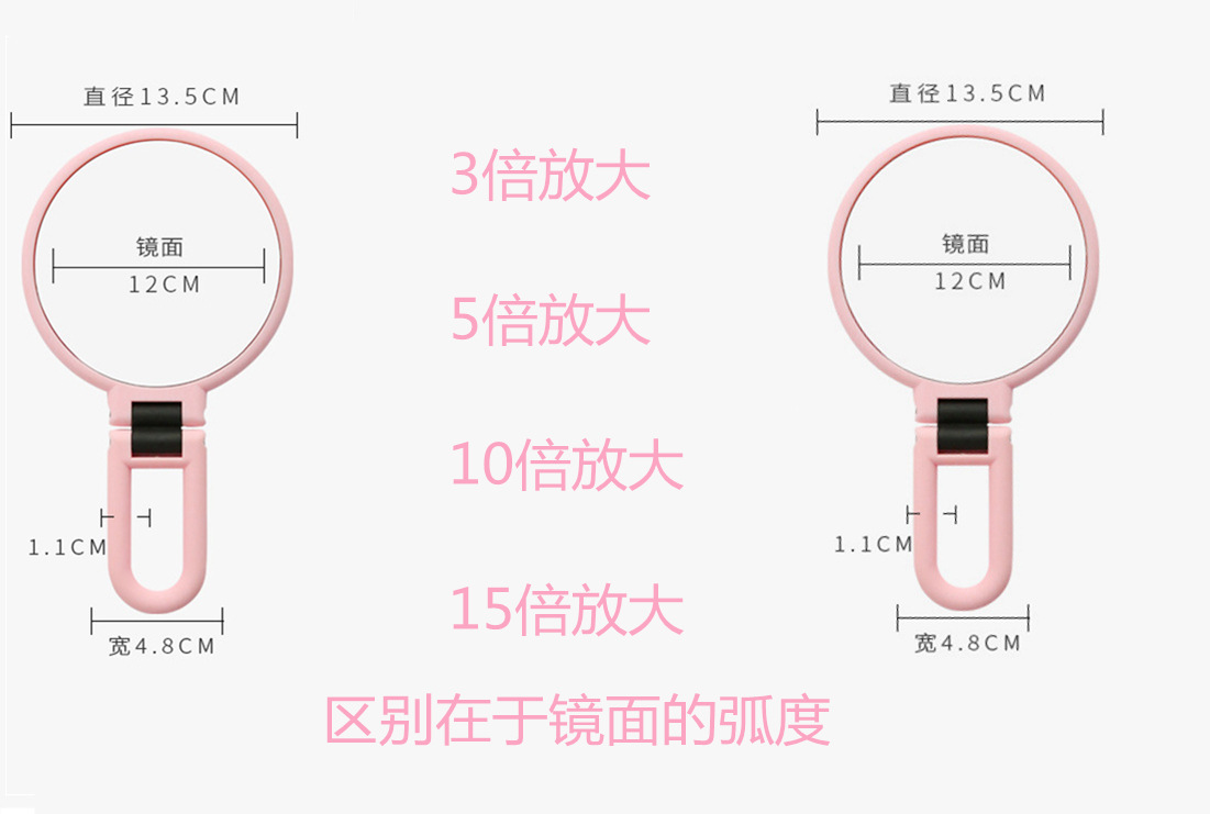 10 Times Magnification Small round Mirror 5 Times Makeup Mirror Princess Mirror Folding Portable Mirror HandHold Mirror