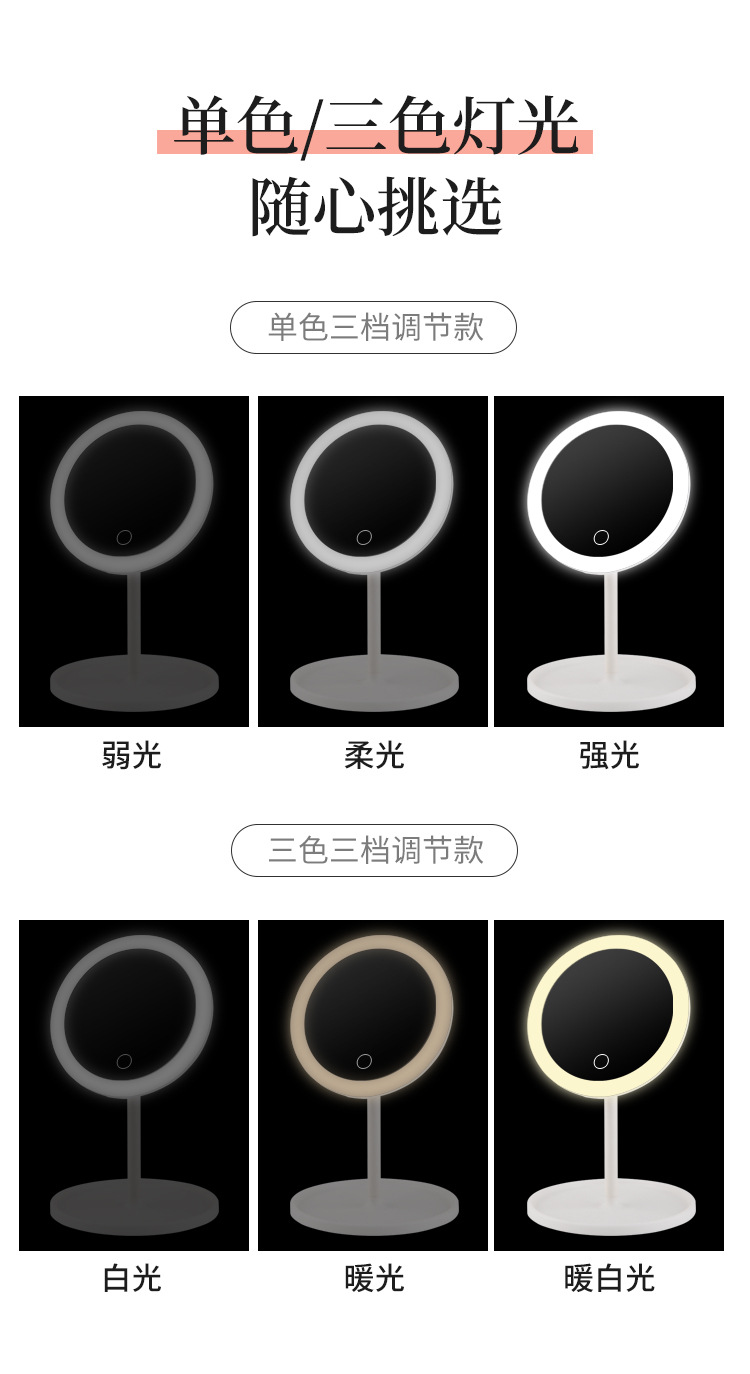 European Makeup Mirror Desktop Foldable Makeup Mirror with Light Fill Light Desktop Vanity Mirror Students' Glasses