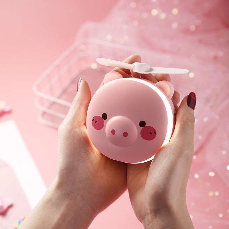 Piggy Ins Makeup Mirror Portable Portable Mini Cute Folding LED Light Little Fan USB Rechargeable