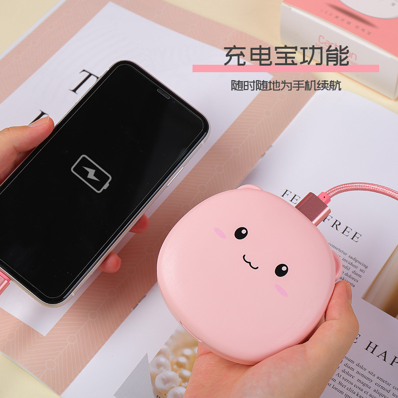Cartoon Power Bank Hand Warmer Multifunctional ThreeinOne USB Mobile Power Led Fill Light Makeup Mirror