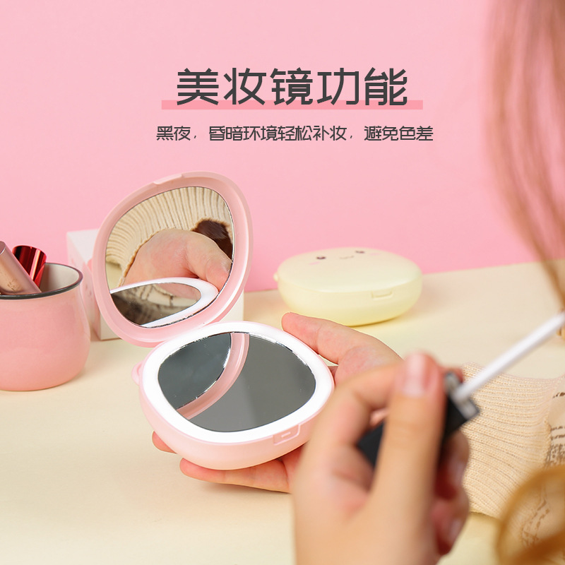 Cartoon Power Bank Hand Warmer Multifunctional ThreeinOne USB Mobile Power Led Fill Light Makeup Mirror