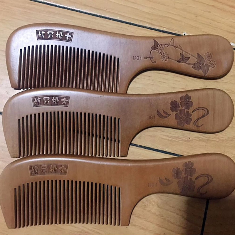 Comb vintage solid wood with handle comb carved hollow wood comb