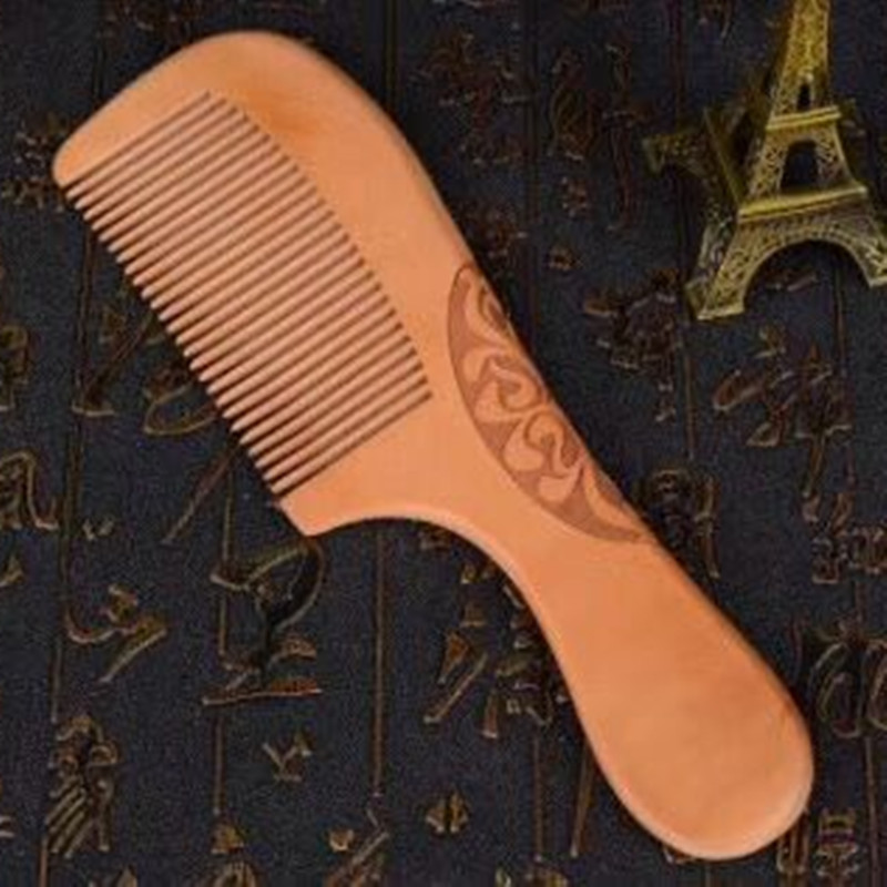 Comb vintage solid wood with handle comb carved hollow wood comb
