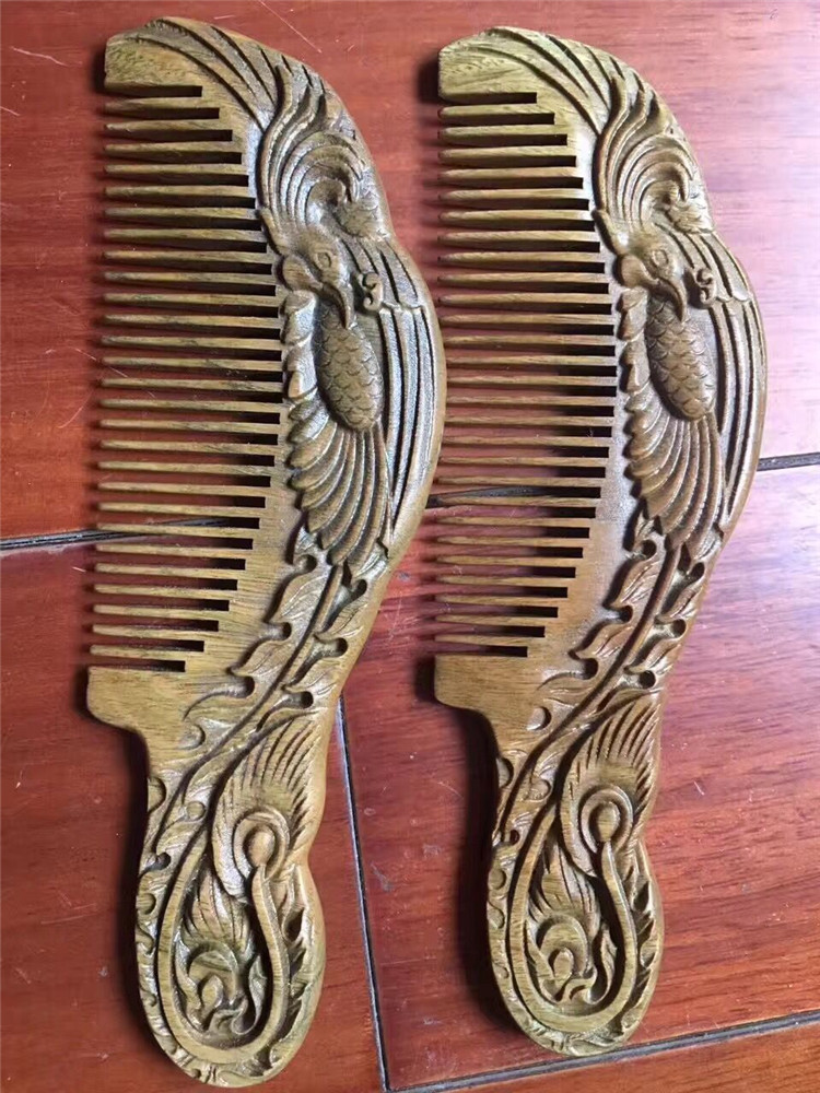 Comb vintage solid wood with handle comb carved hollow wood comb
