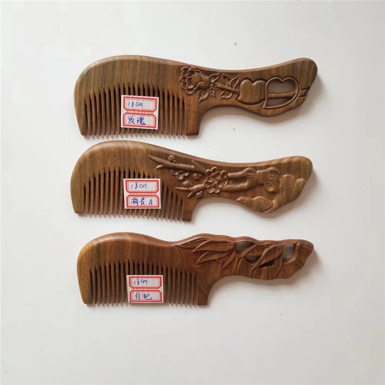 Comb vintage solid wood with handle comb carved hollow wood comb
