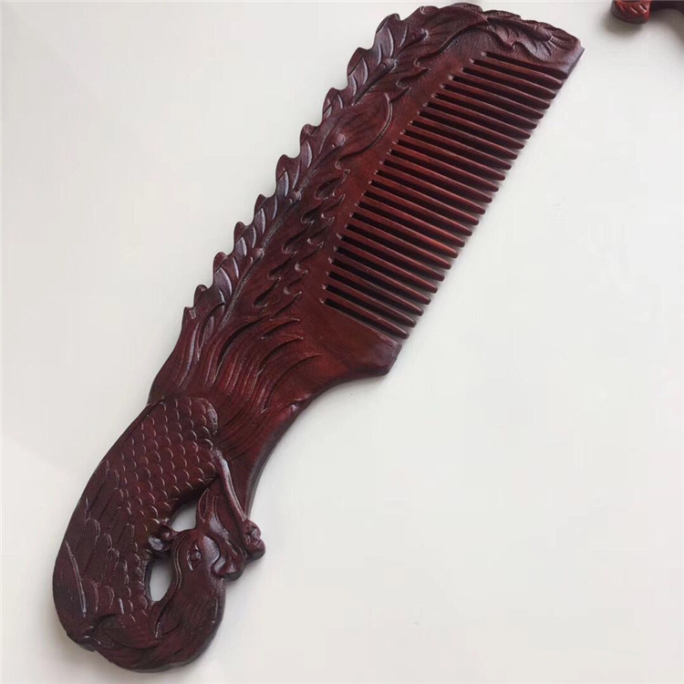 Comb vintage solid wood with handle comb carved hollow wood comb
