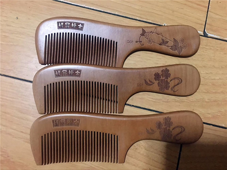 Comb vintage solid wood with handle comb carved hollow wood comb