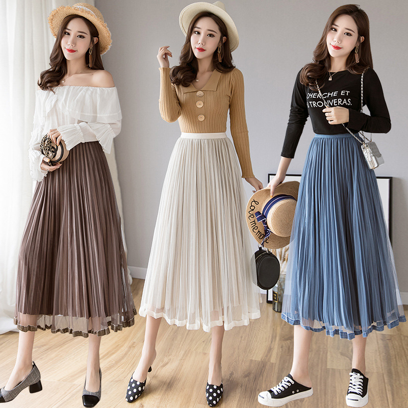 In the Spring of 2020, the new Korean version of the net Yarn pressed skirts Velvet MIDI skirts Big skirts