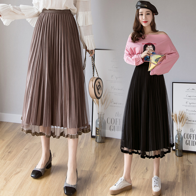 In the Spring of 2020, the new Korean version of the net Yarn pressed skirts Velvet MIDI skirts Big skirts